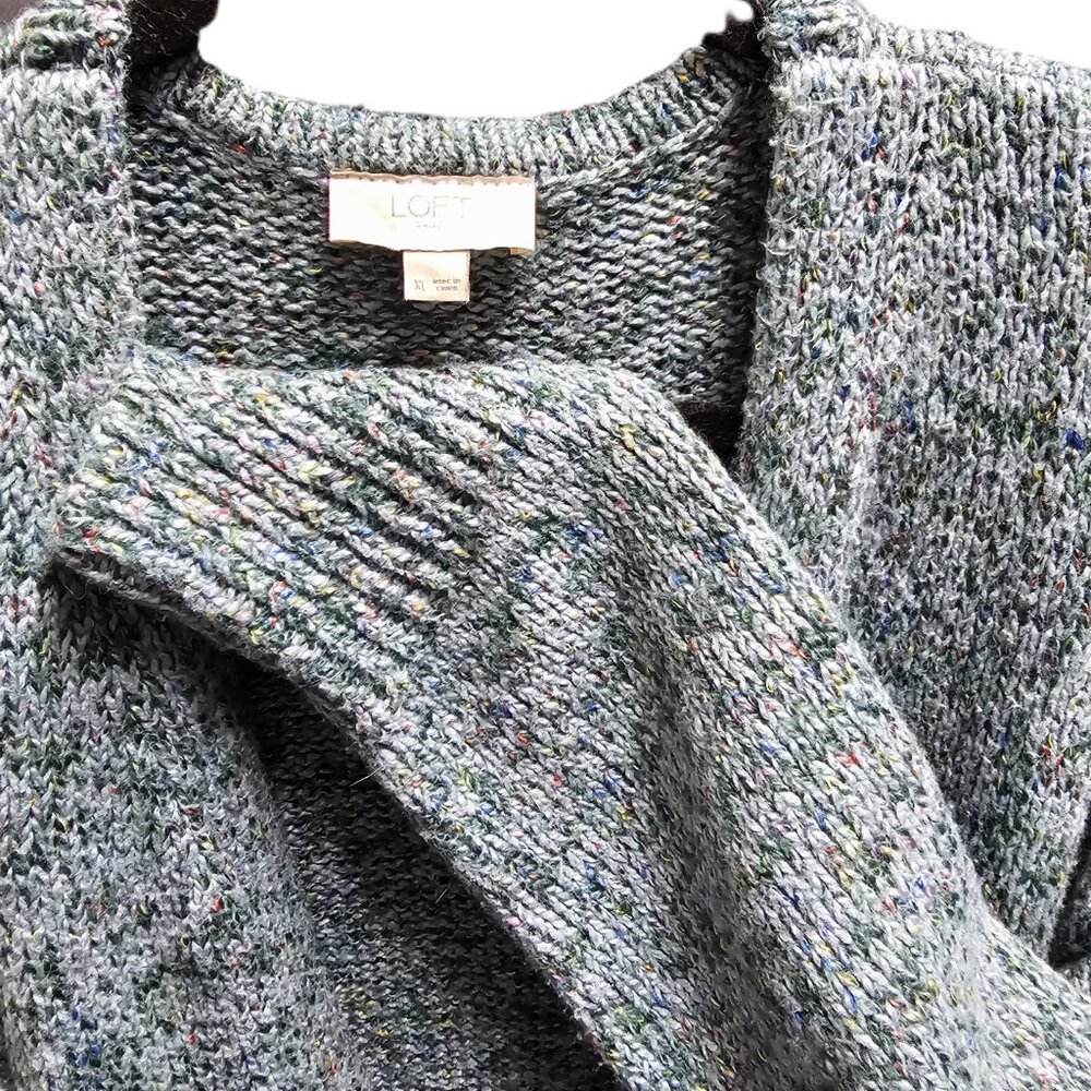 LOFT Chunky Confetti Knit Open Front Cardigan Sweater Green XL - Picture 5 of 9